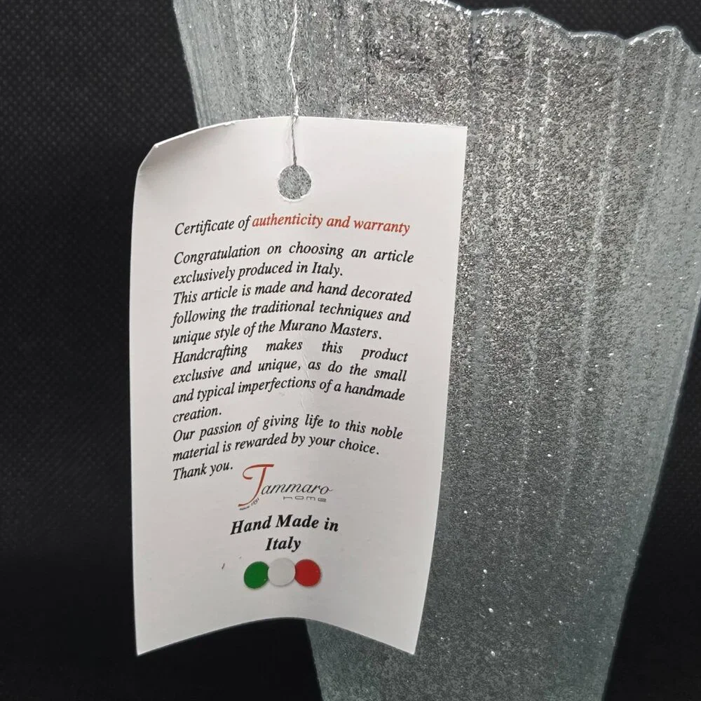 Murano Glass Hand Made in Italy Asymmetrical Vase - Silver Glitter - Picture 6 of 8